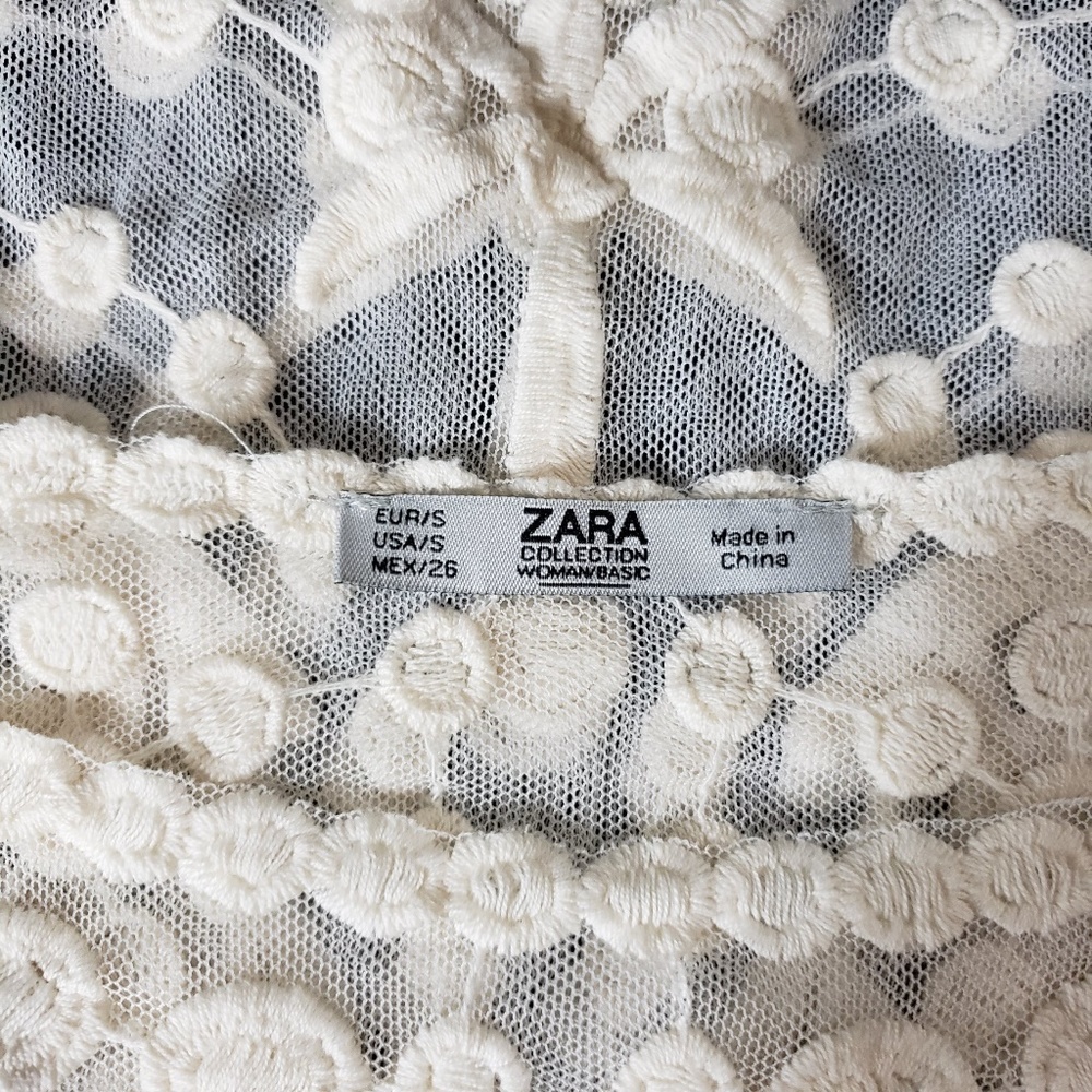 ZARA Collection Womens Top Ivory Sheer Mesh Floral - Picture 7 of 7